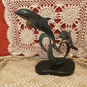 MCM VINTAGE SPI Gallery Two Dolphins in Sea Grass 9" Bronze Art Statue Sculpture